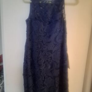 Macy's Elegant Lace Midi Dress - Deep Blue